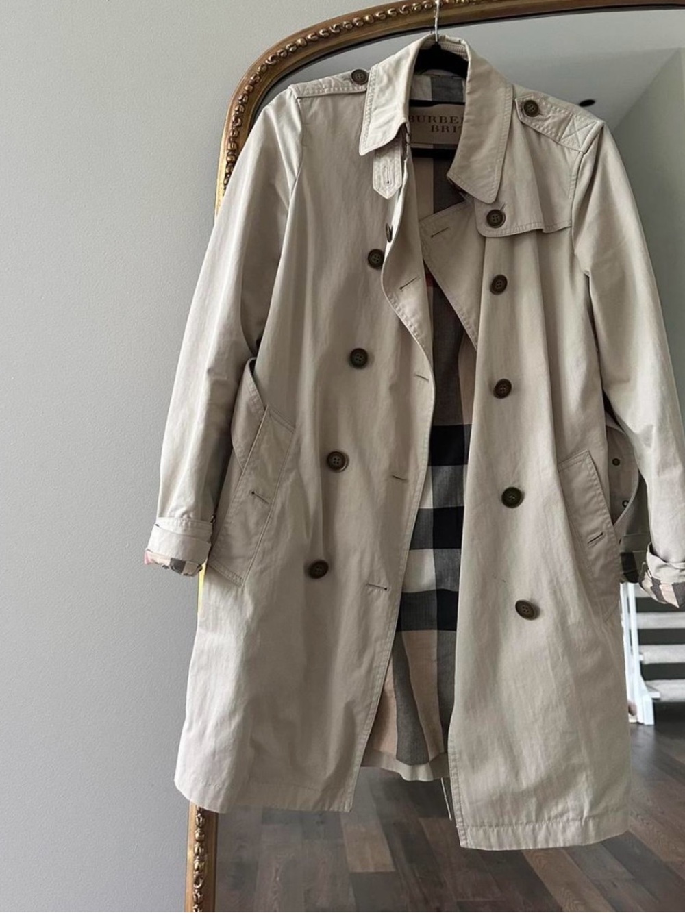 Burberry Brit Light Beige Trench Jacket with Signature Check